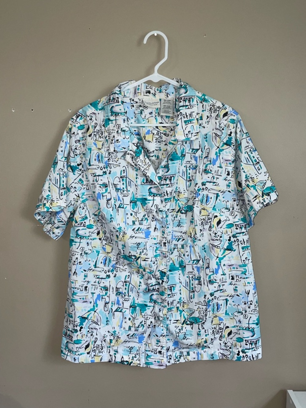 White Stag “Cafe themed” printed button front blouse shirt top size 18/20W